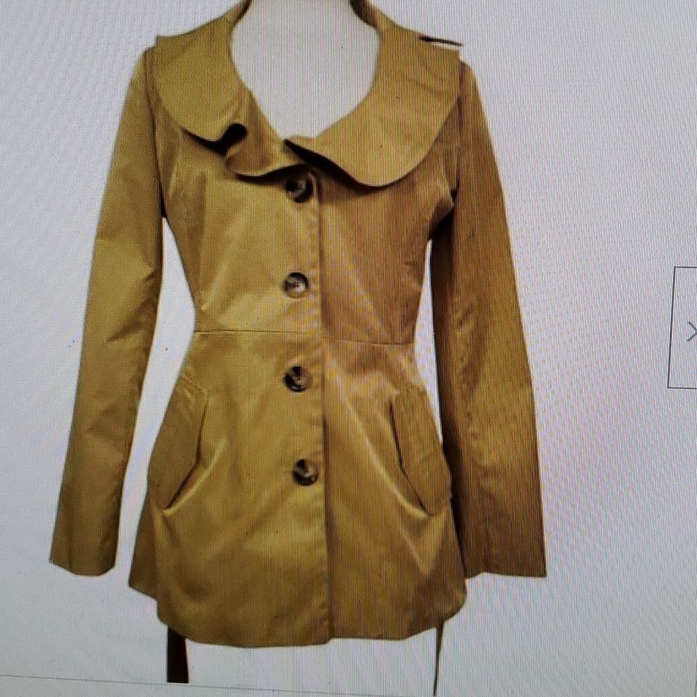 Sandro Bright Mustard Ruffle Belted Button Up Lined Trench Rain Jacket S